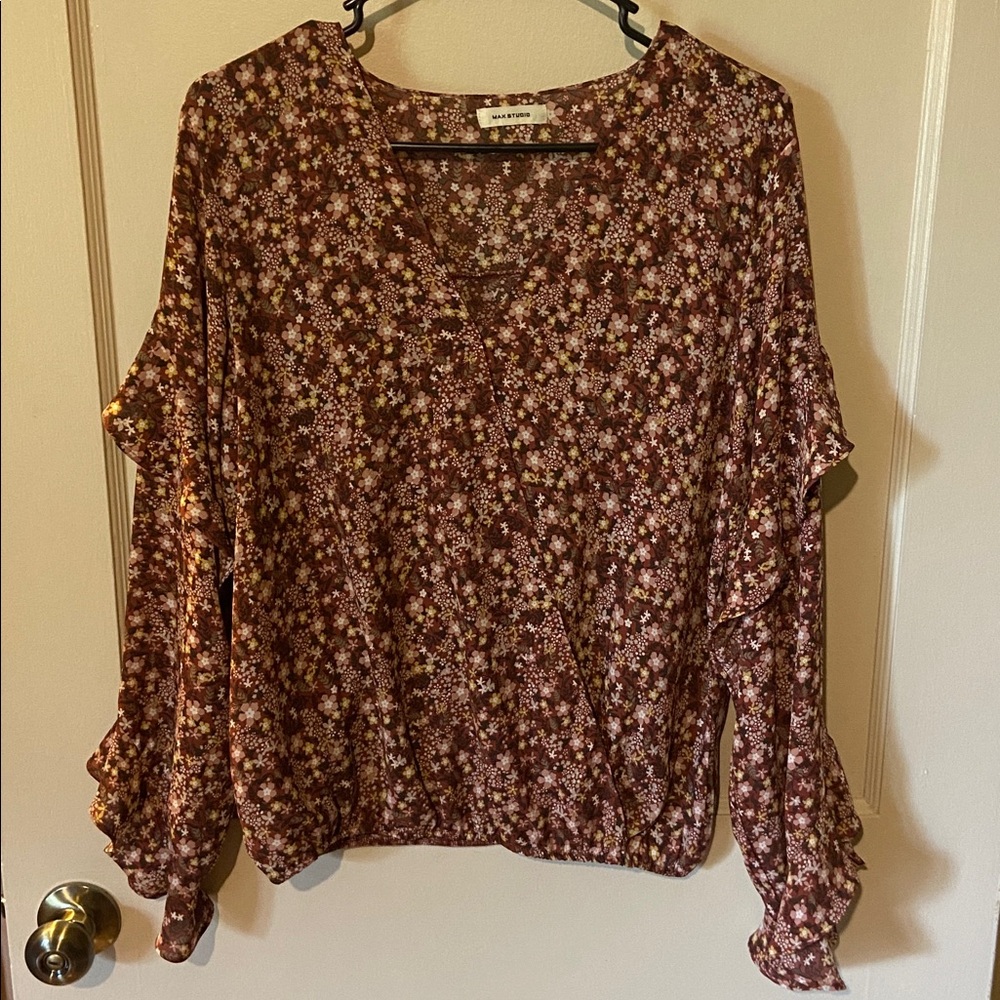 Perfect Autumn Colored shirt. Light weight with accent ruffles